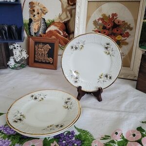 Vintage "Blossom" Dessert Plate by Bernadotte Czechoslovakia Set Of 4 Gold Rim
